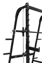 Weight plate pegs attached to black smith machine