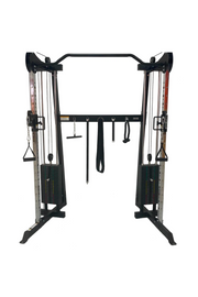 Black and grey functional trainer with multiple cable attachments