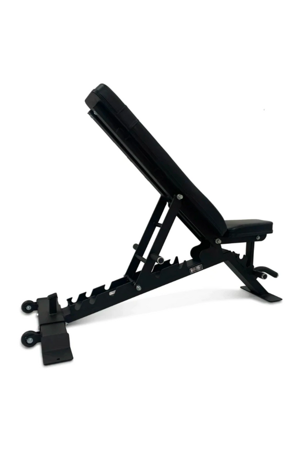 Black adjustable weight bench with wheels