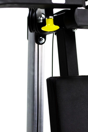Yellow pop pin adjustments on weight lifting machine
