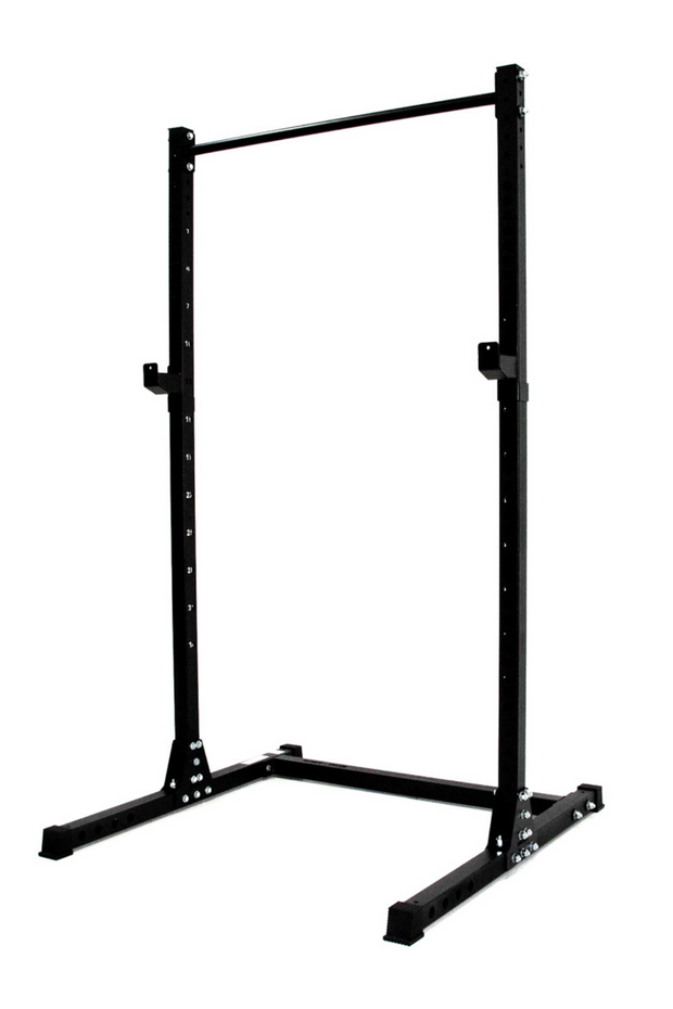 Black squat rack with straight pull up bar