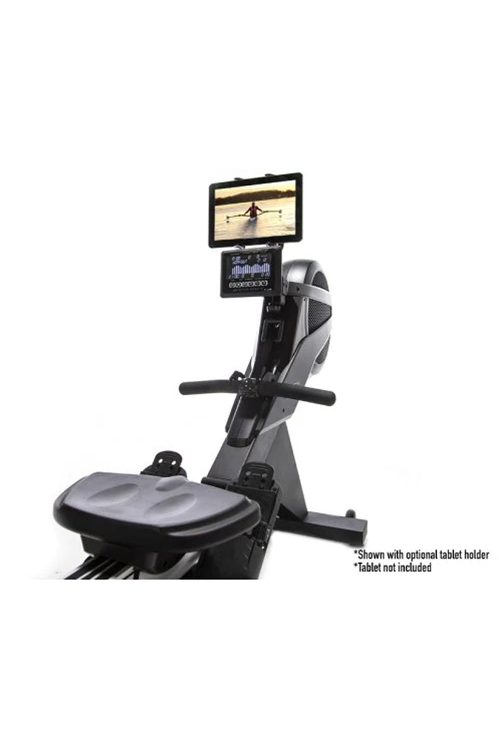 Rowing machine with optional tablet holder