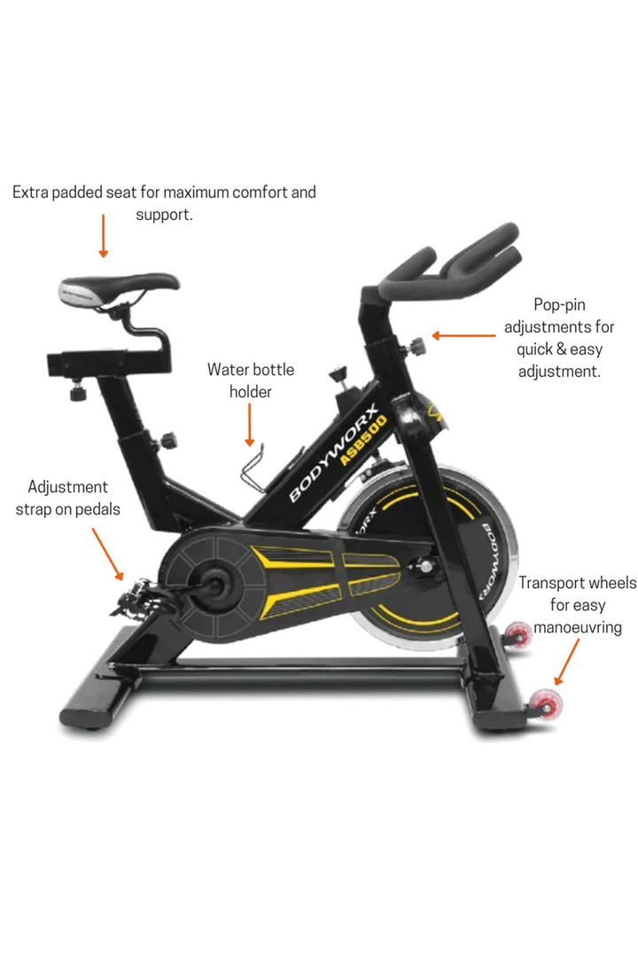 Diagram of Spin Bike with details of all features
