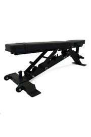 Black adjustable gym bench with wheels