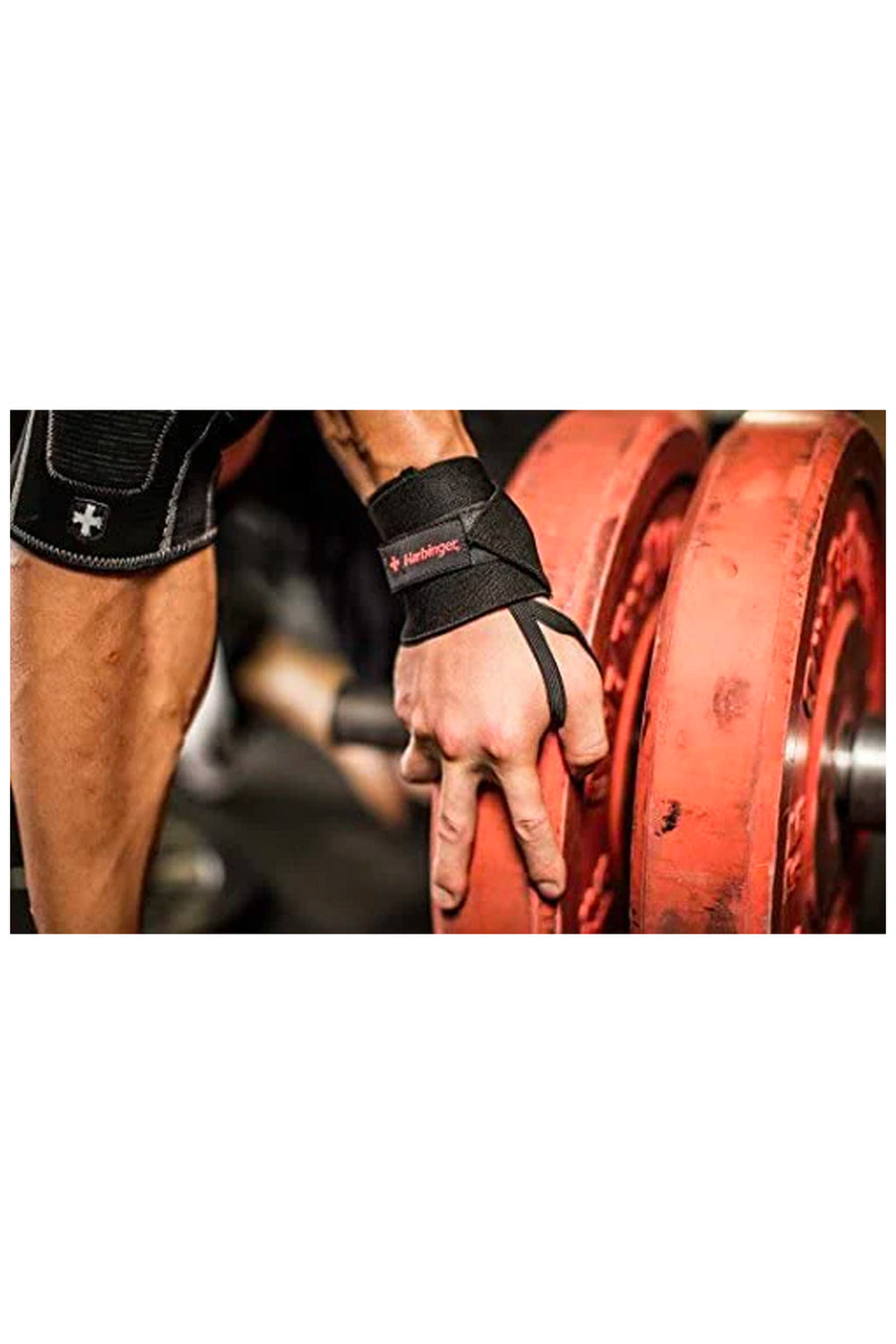 Harbinger Pro Thumb Loop Wrist Wraps, wrapped on a male hand