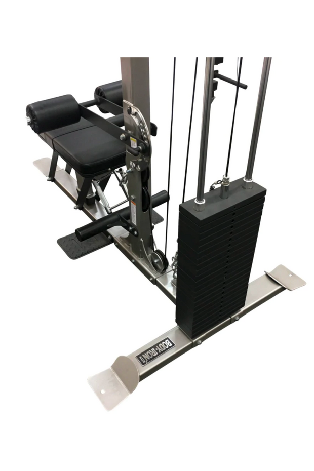 Weight stack on pin loaded lat pull down machine