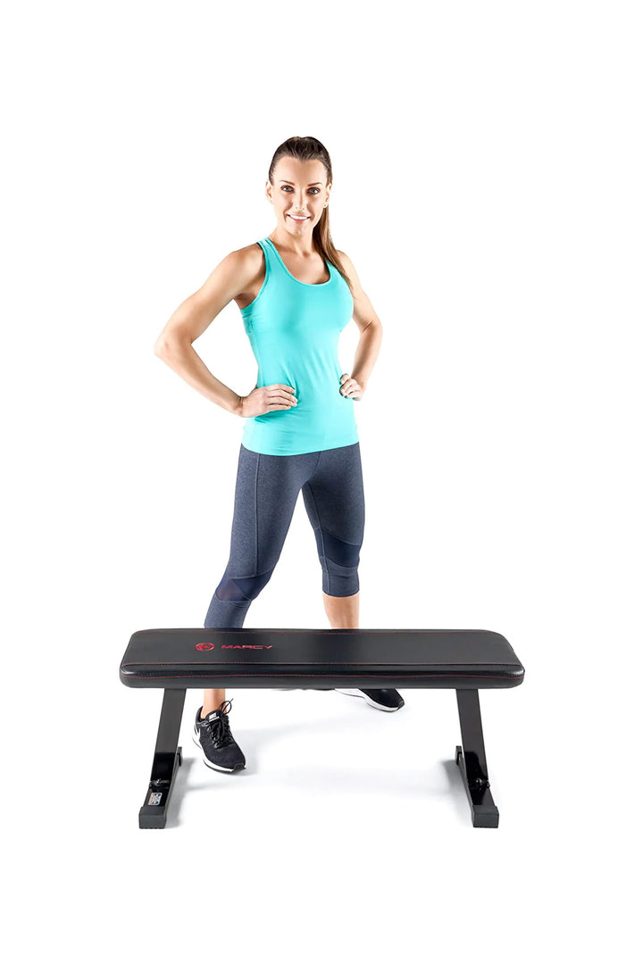 Women standing with Marcy Flat Bench MSB-315 