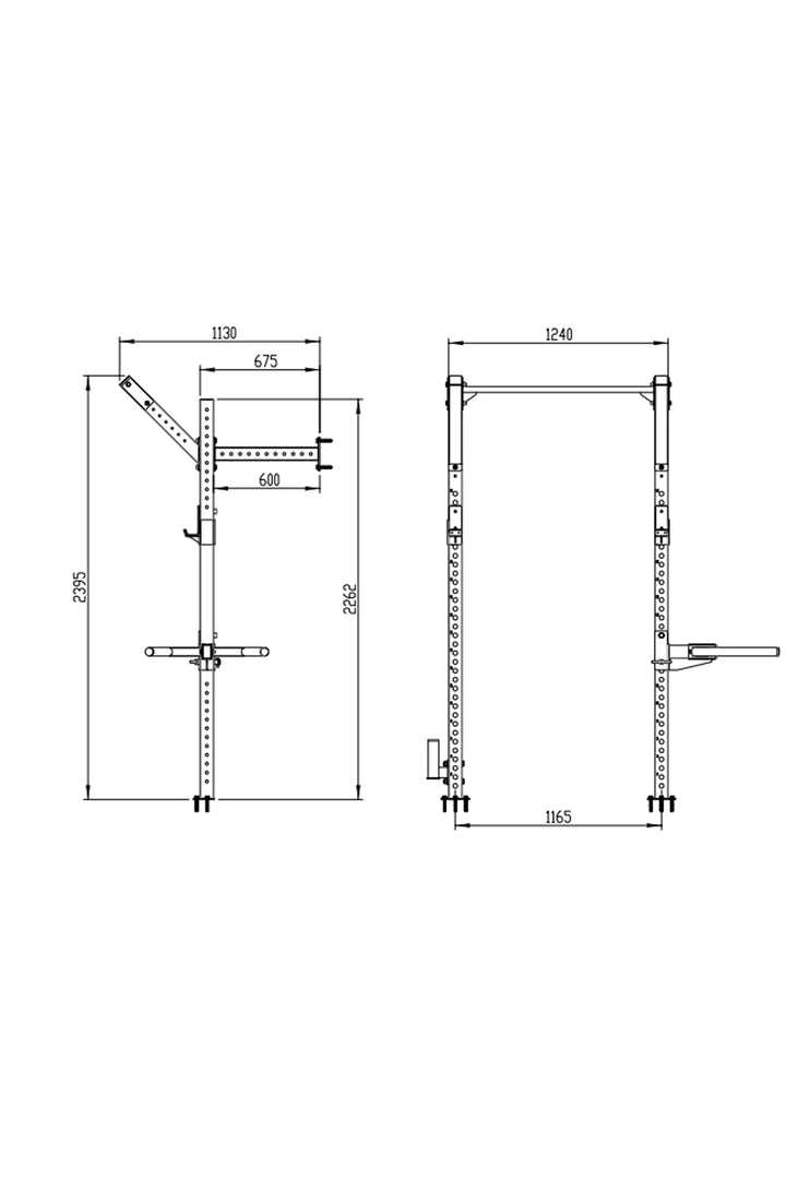 Dimensions of front on view of Wall Mounted Garage Half Rack Rig
