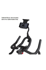 Phone / tablet holder attached to the handles of an exercise bike