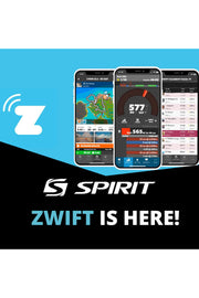 Smartphone image display showing three separate landing pages on the Spirit ZWIFT application