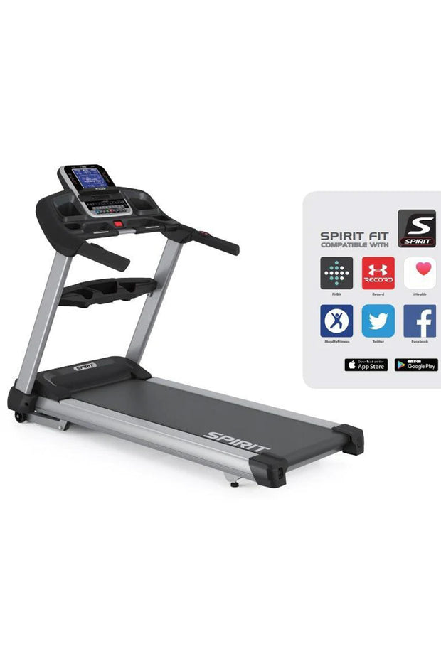 Spirit Light Commercial Treadmill SXT685 with Spirit Fit Compatible applications displayed on side