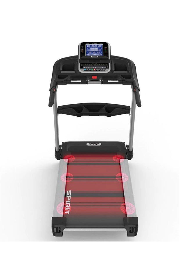 Running deck of treadmill highlighted in red